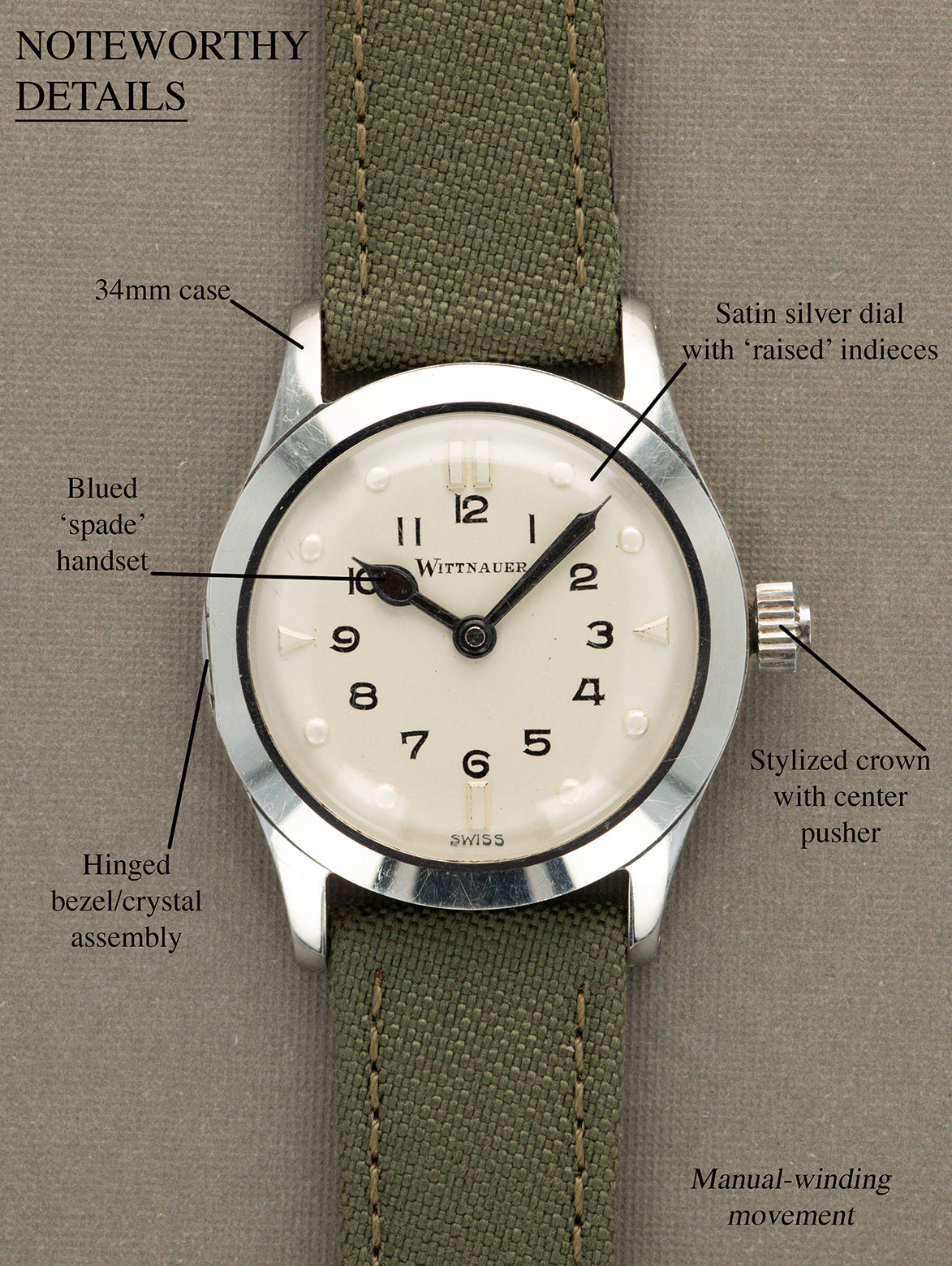 Wittnauer 'Braille' Watch - Satin Silver 'Touchable' Dial Unpolished