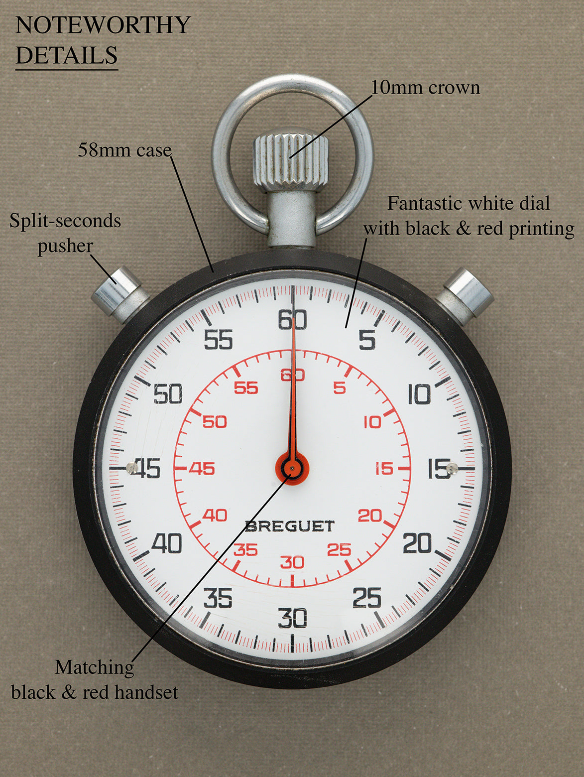 Breguet Split-Seconds Stopwatch c. 1970 w/ Period Leather Lanyard