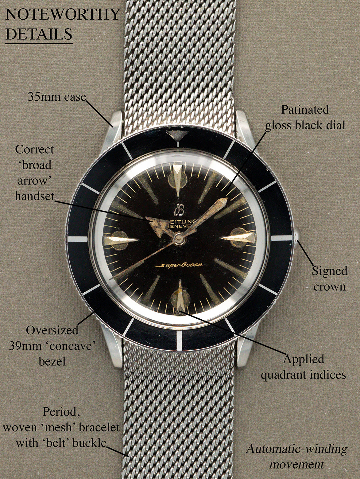 Breitling SuperOcean Ref. 1004 - Gloss Black Patina Dial Unpolished