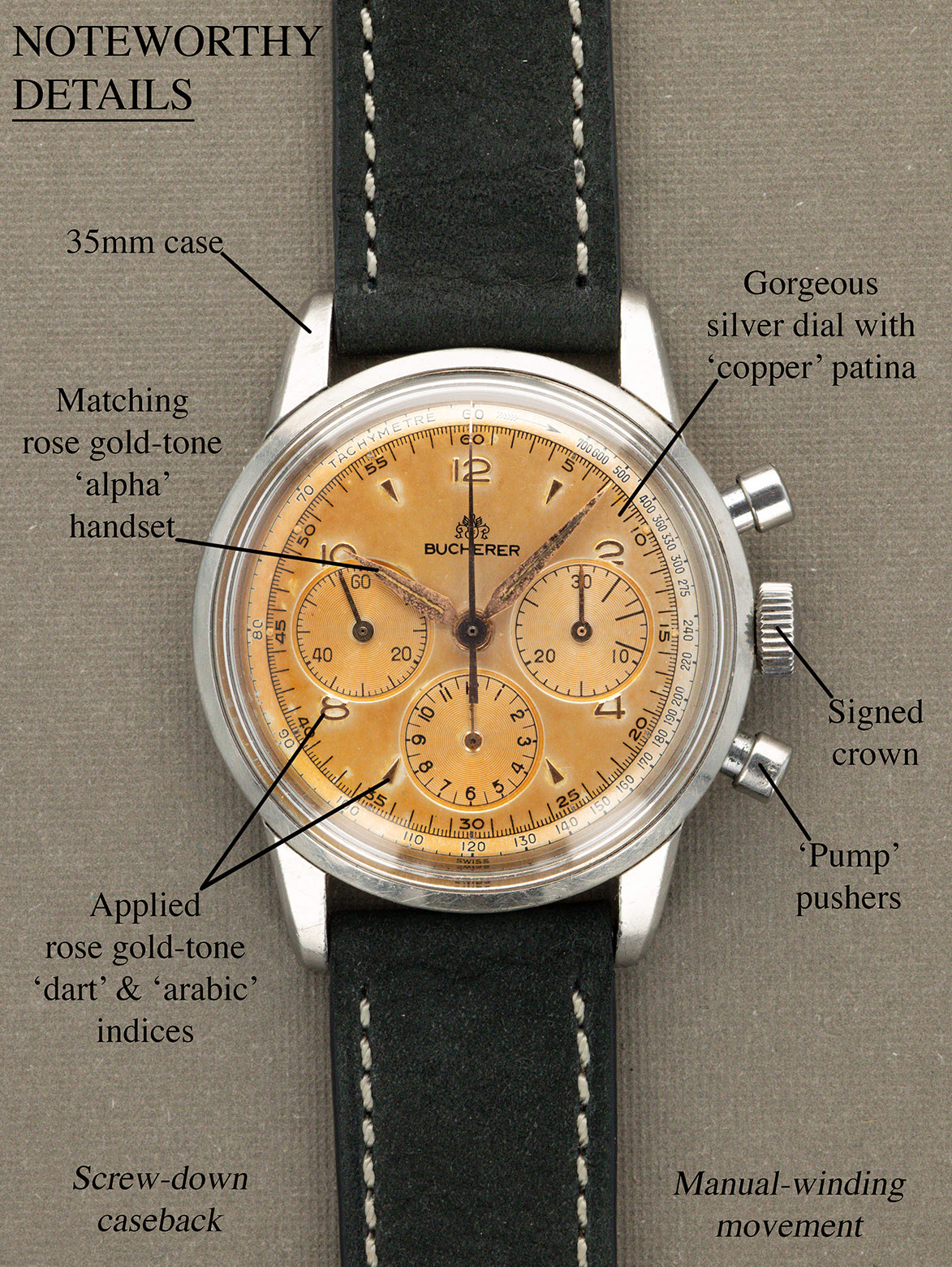 Bucherer Chronograph Ref. 805-2 - 'Tropical' Silver Dial w/ Lemaina Cal. 2520 Unpolished