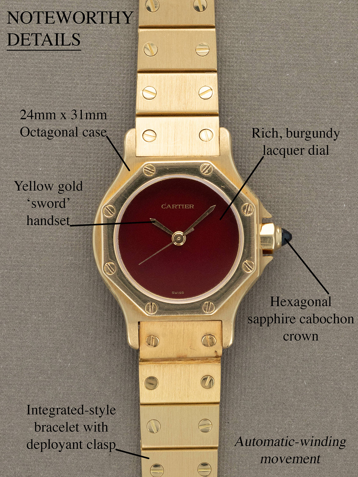 Cartier Santos 'Octagon' Ref. 0906 - 'Burgundy' Lacquer Dial Unpolishe