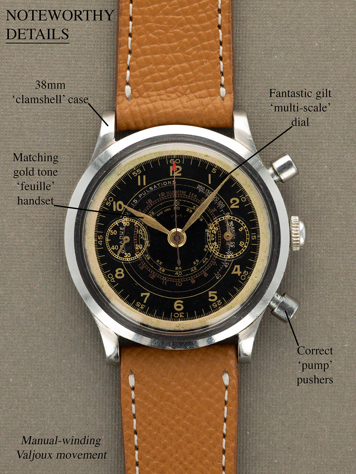 CYMA腕時計 CYMA 'Clamshell' Chronograph - Black Gilt 'Multi-Scale' Non-Luminous D