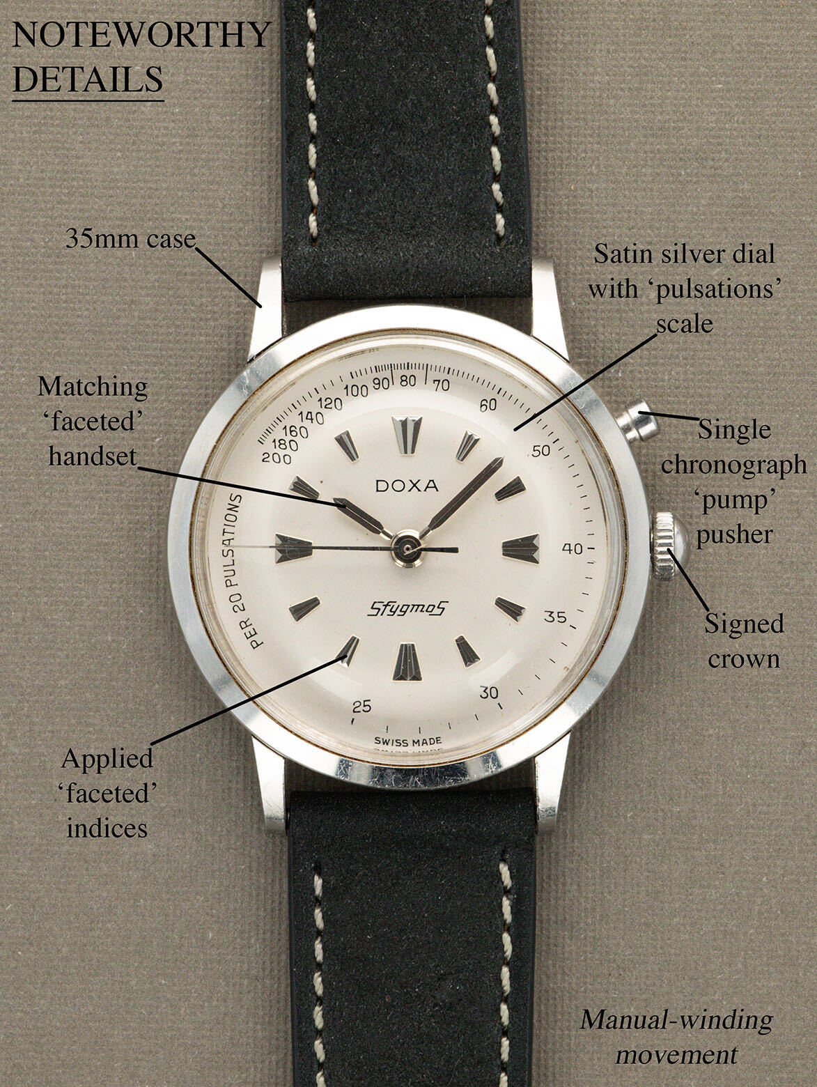 DOXA Sfygmos Ref. 7003-4 - Silver 'Pulsations' Dial Unpolished
