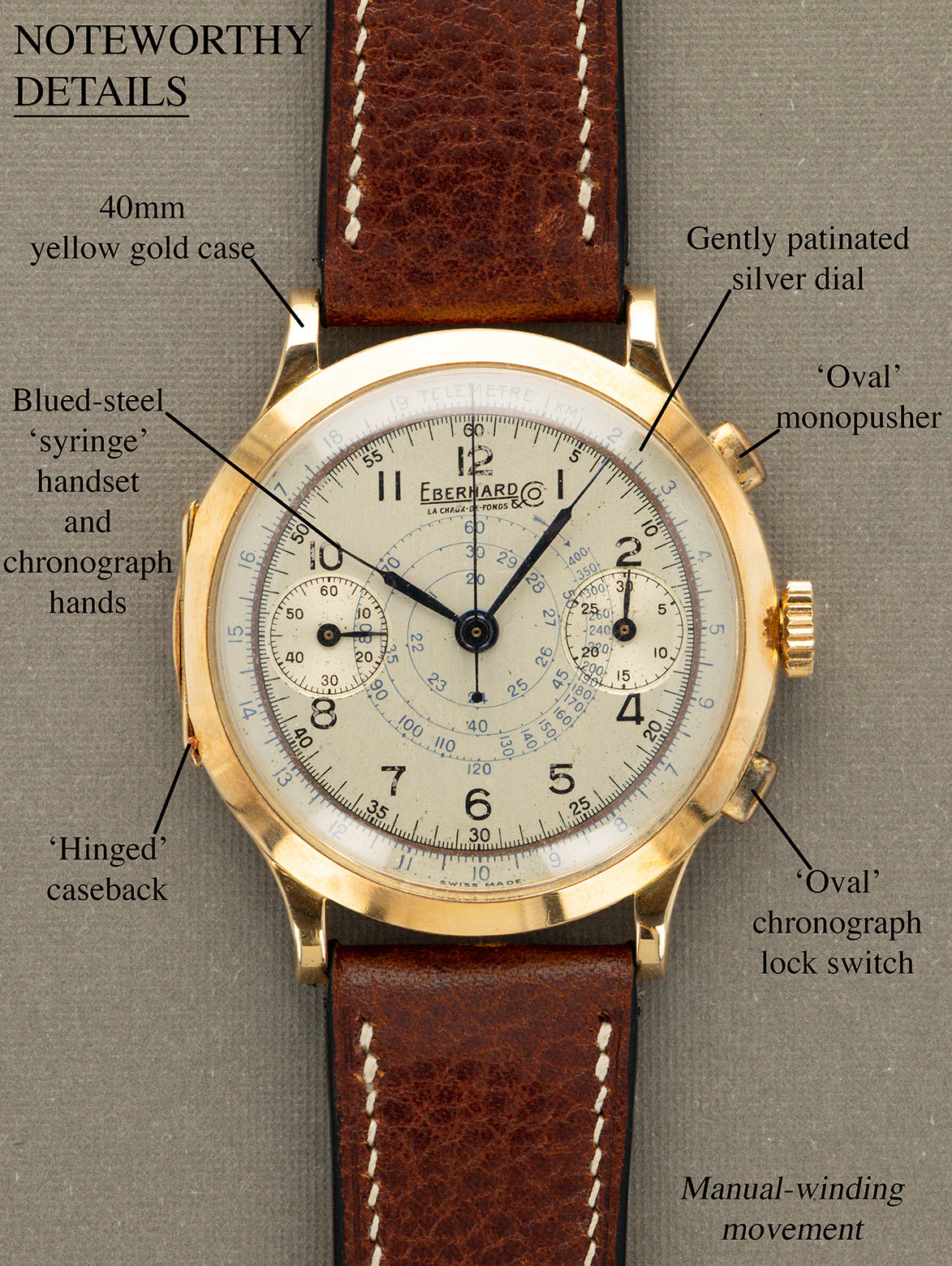 Eberhard and Co. Pre Extra-Fort - Satin Silver 'Snail' Dial c. 1940