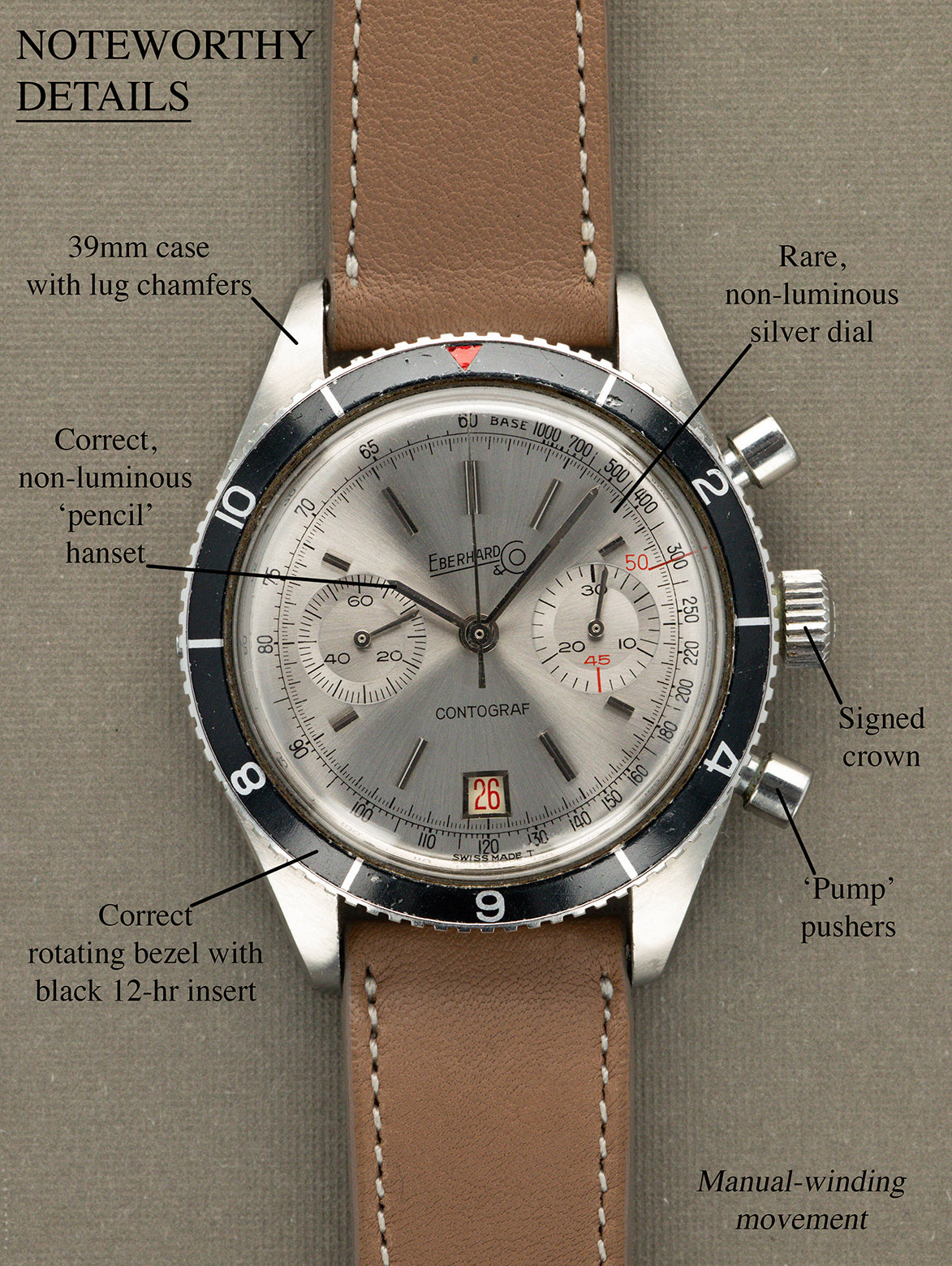 Eberhard and Co. Contograf Ref. 131501 - Sunburst Silver Non-Luminous Dial Unpolished