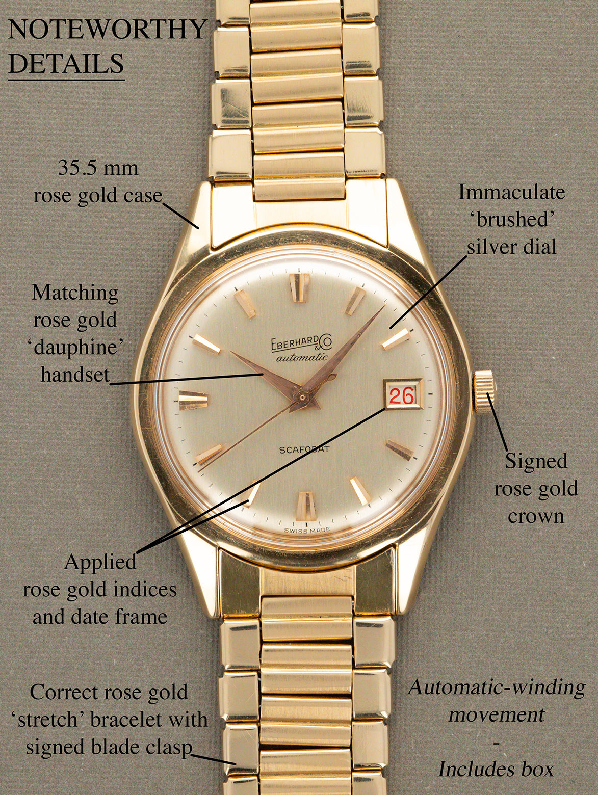 Eberhard and Co. Scafodat Ref. 11532-1 - 'Brushed' Silver Non-Luminous Dial W/ Box