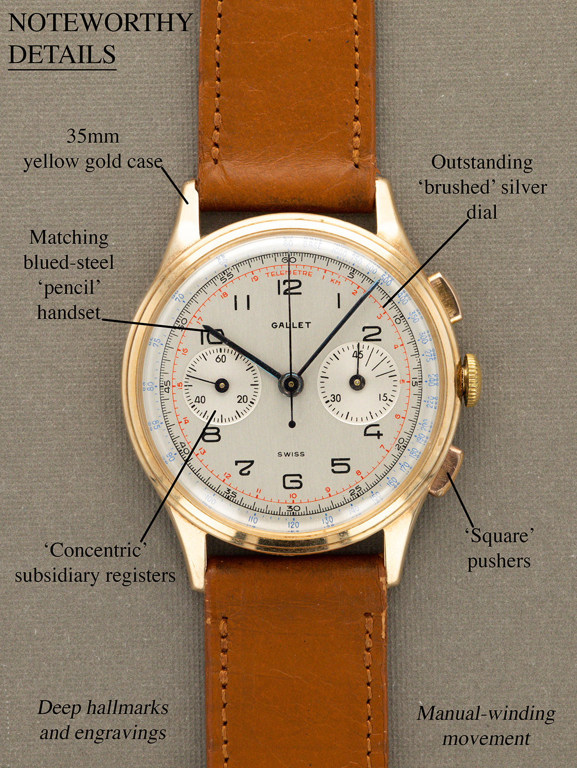 Gallet MultiChron Chronograph - 'Brushed' Silver Non-Luminous Dial