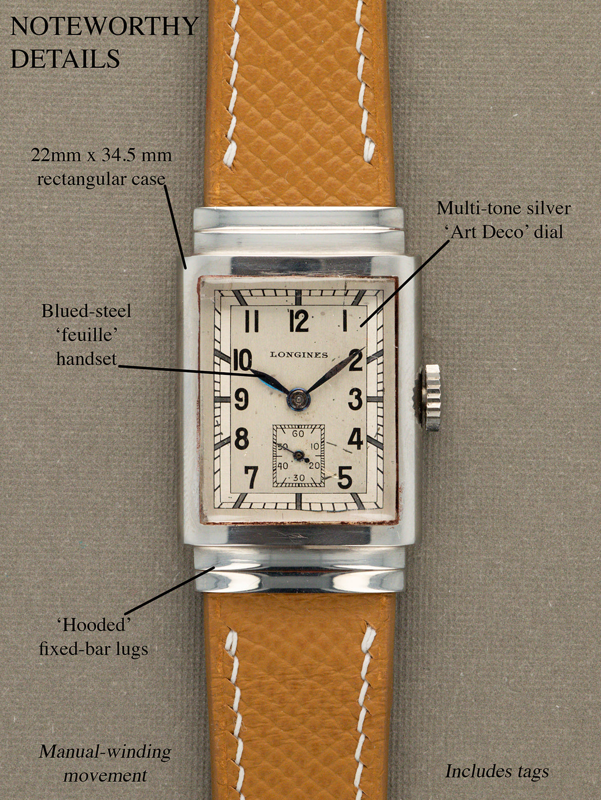 Longines 'Hooded Lug' Rectangular Dress Watch - Silver 'Art Deco' Dial LNOS w/ Tags