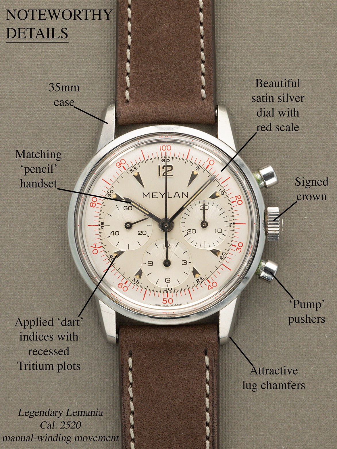 Meylan Decimal Chronograph - Satin Silver Dial w/ Lemaina Cal. 2520 Unpolished