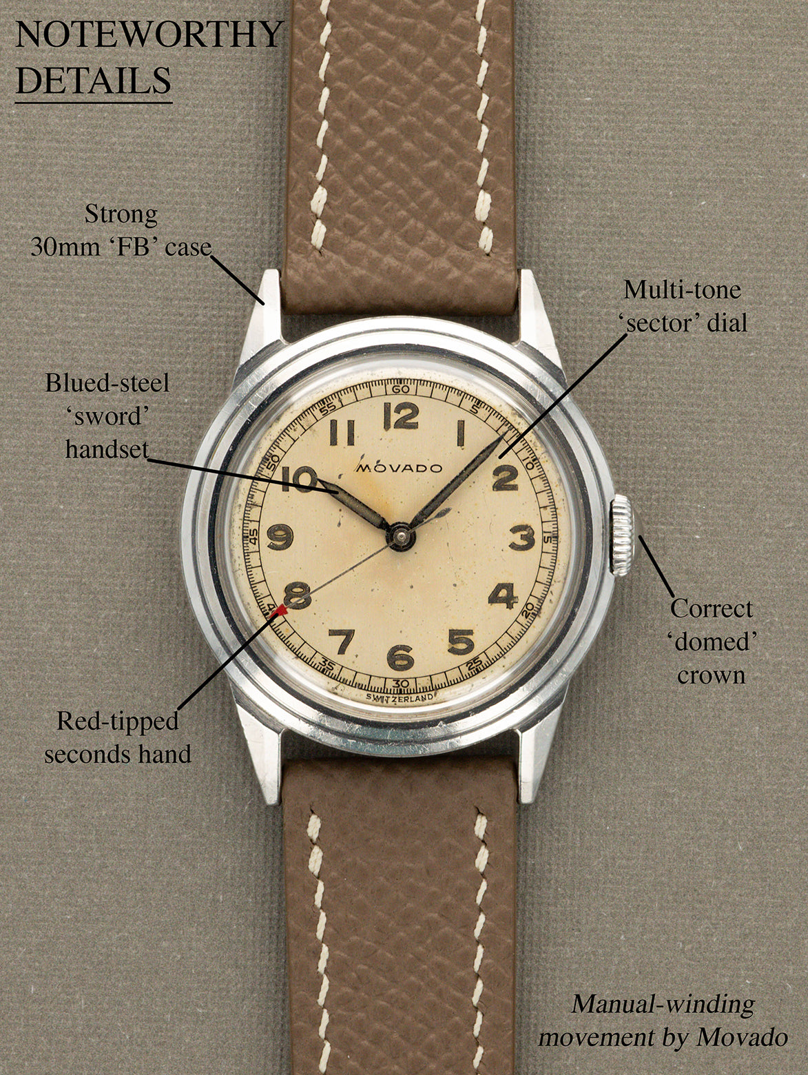 Movado 'Calatrava' Ref. 18610 - Silver 'Sector' Dial Unpolished