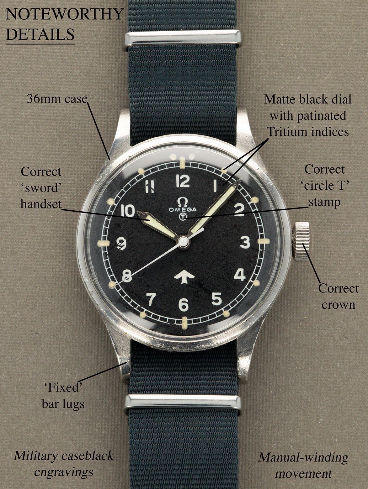 Omega 6B/542 Ref. 2777-1 - Matte Black 'Fat Arrow' Dial RAF-Issued Unpolished