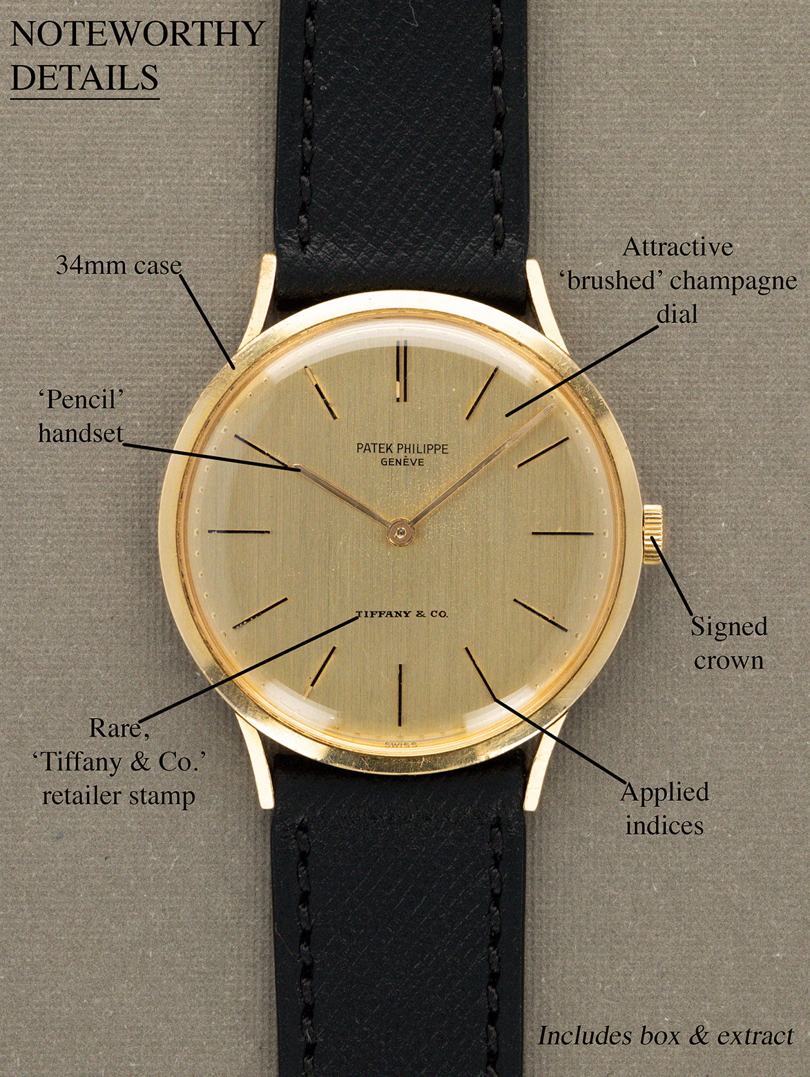 Patek Philippe Calatrava Ref. 3484 - 'Brushed' Champagne 'Tiffany & Co.' Dial w/ Extract