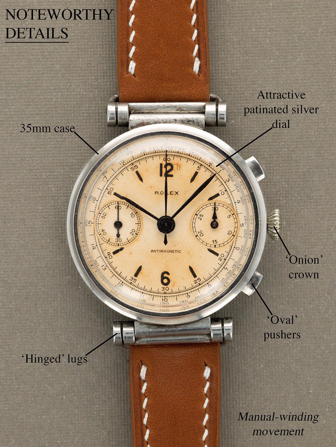 Rolex Antimagnetic Chronograph Ref. 3233 - Silver Patina Dial