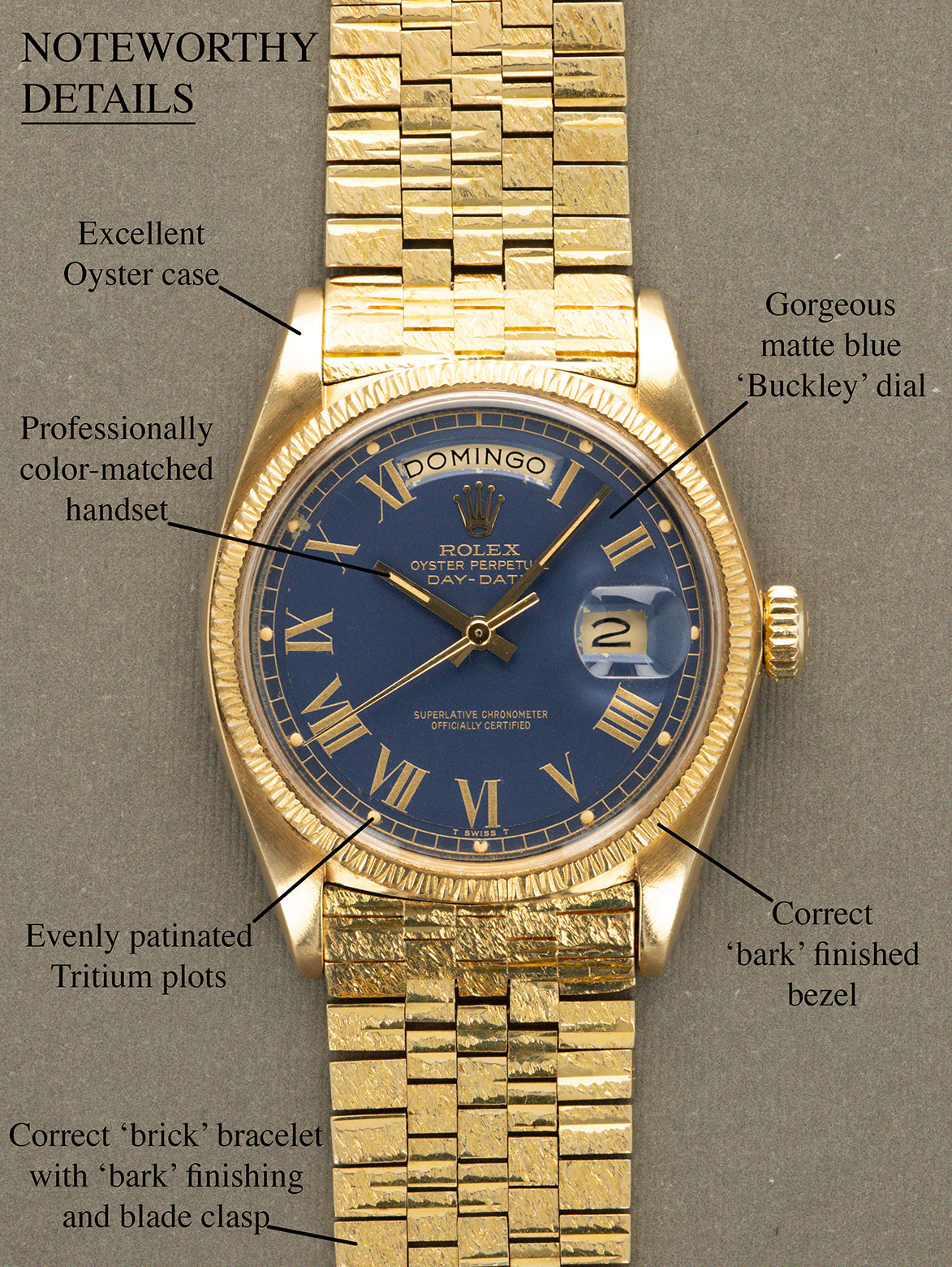 Rolex Day-Date Ref. 1807 - 'Bark' w/ Satin Blue 'Buckley' Dial