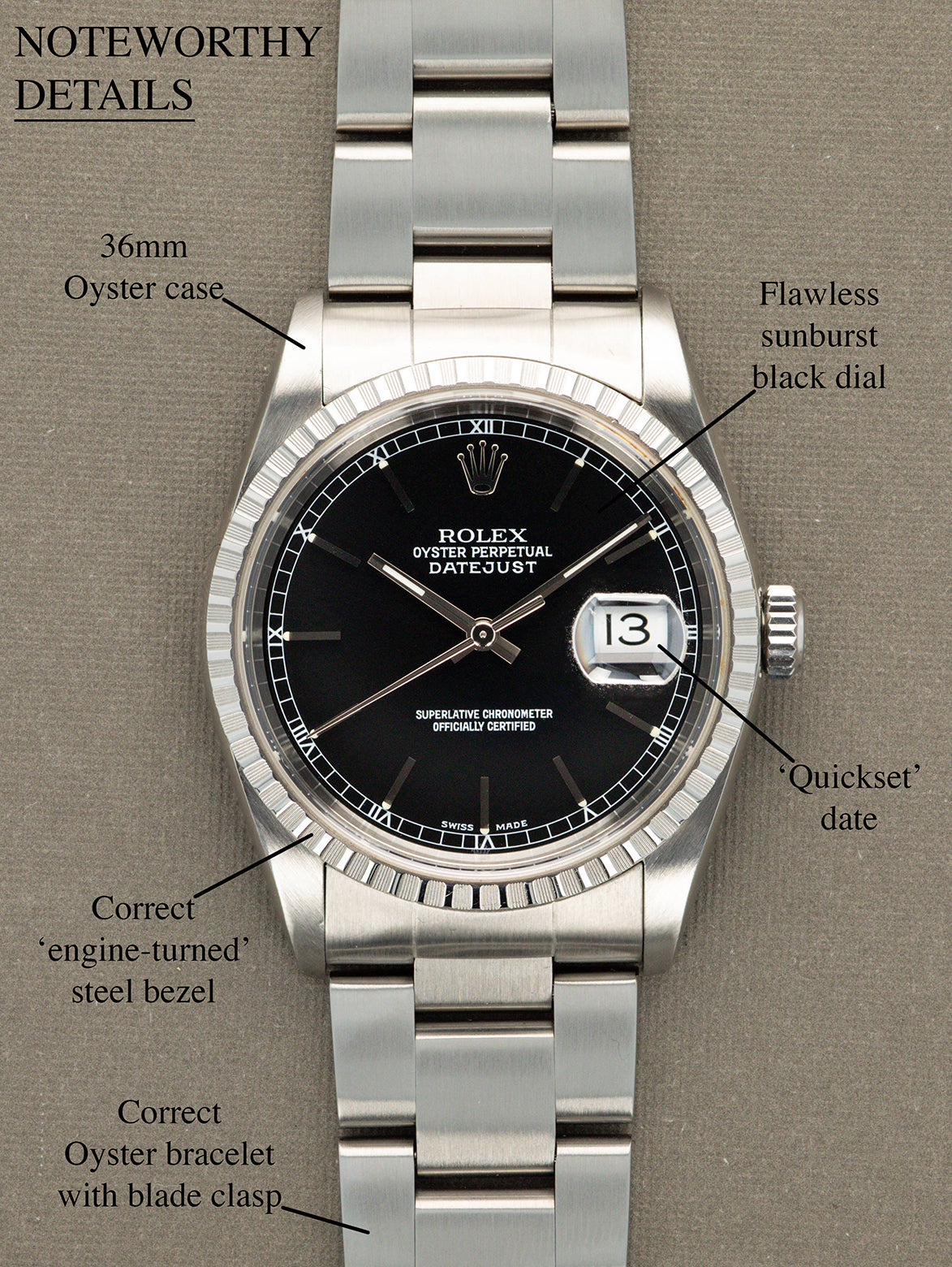 Rolex Datejust Ref. 16220 - Sunburst Black Dial