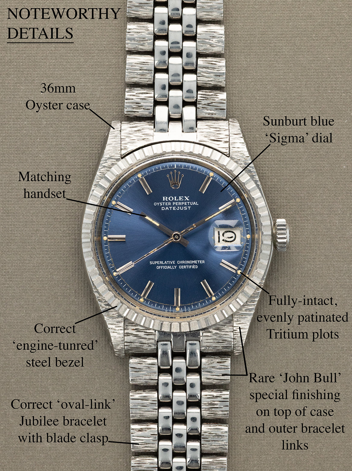Rolex Datejust Ref. 1603 'John Bull' - Sunburst Blue 'Sigma' Dial Unpolished