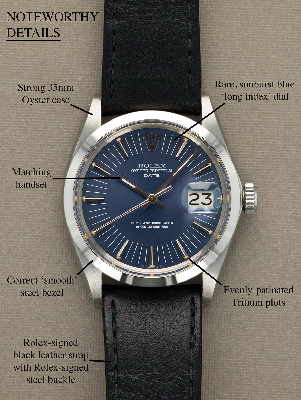 Rolex Oyster Perpetual Date Ref. 1500 - Blue 'Long Index' Dial