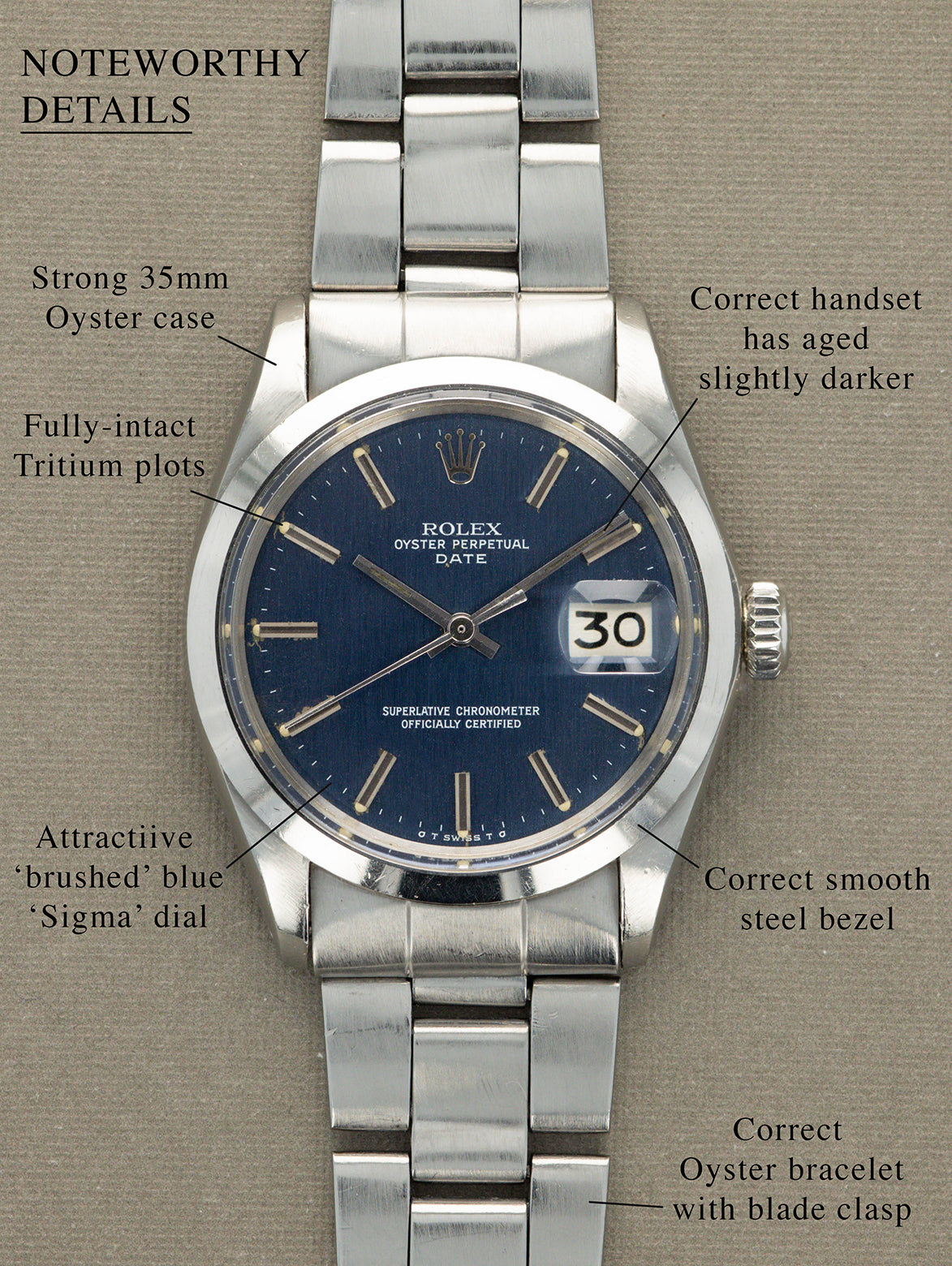 Rolex Oyster Perpetual Date Ref. 1500 - 'Brushed' Blue' Dial