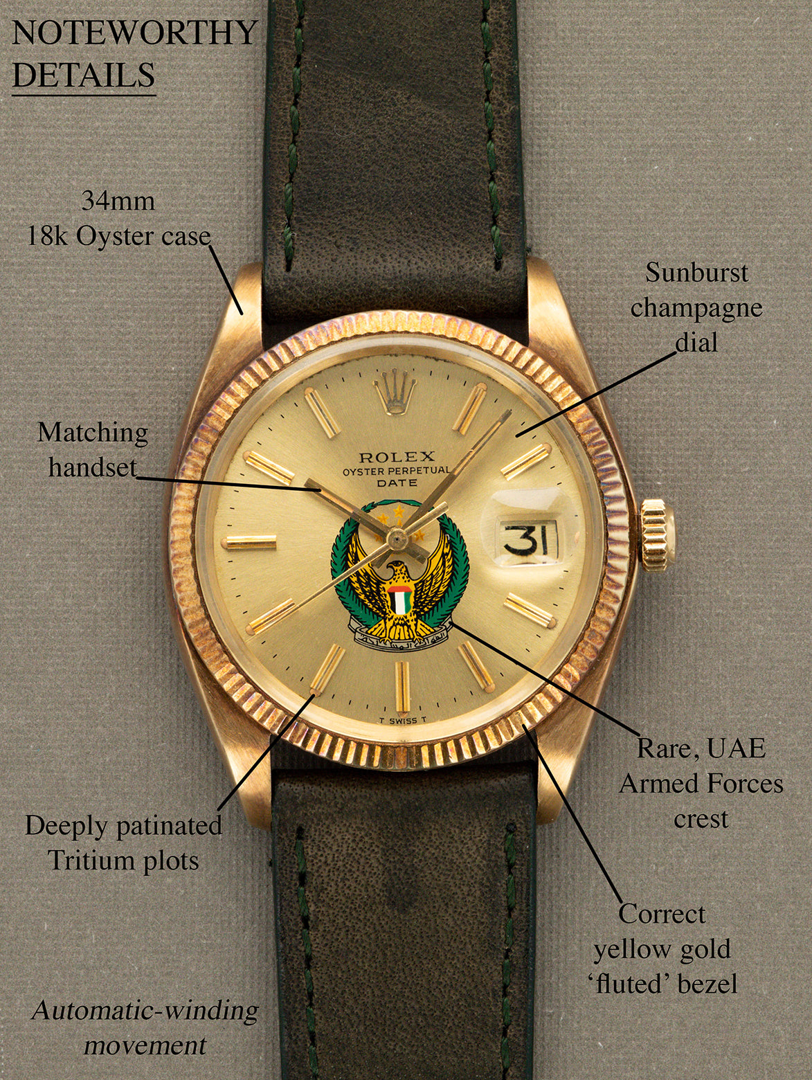 Rolex Oyster Perpetual Date Ref. 1503 - Sunburst Champagne 'UAE Armed Forces' Dial Unpolished