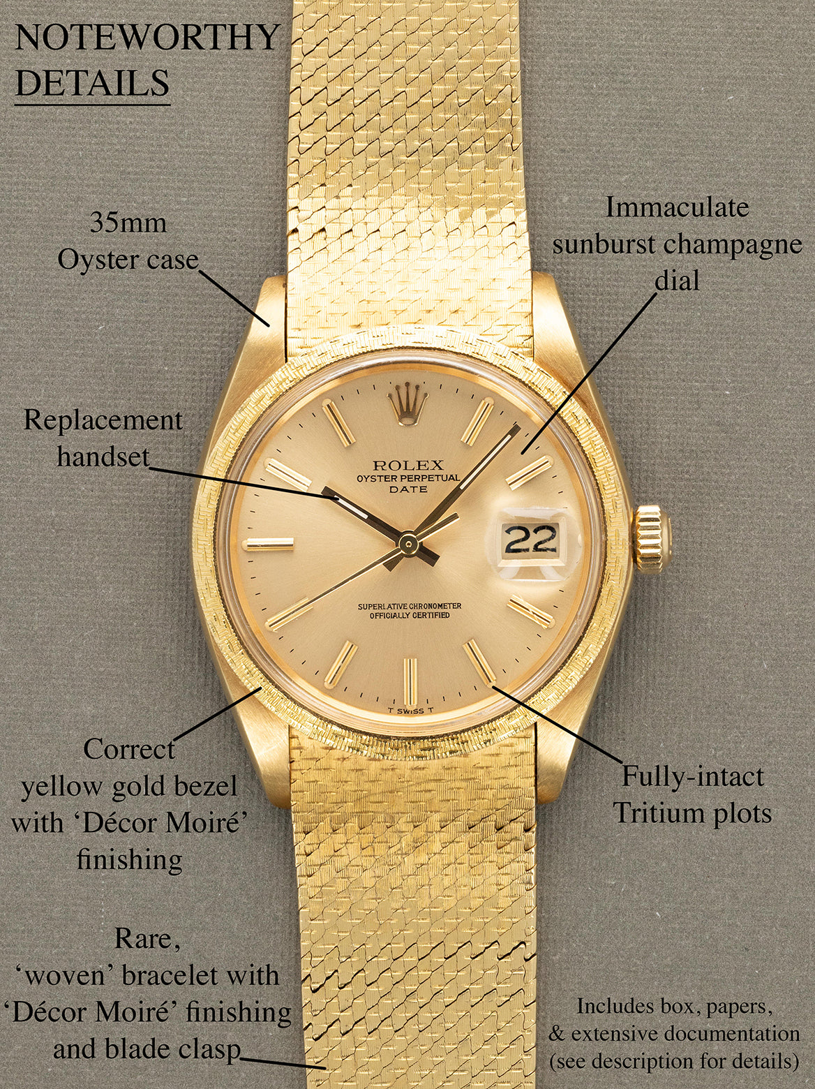 Rolex Oyster Perpetual Ref. 1514 'Décor Moiré' - Satin Champagne Dial W/ Extensive Documentation