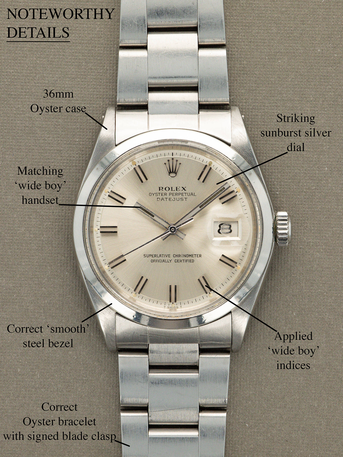 Rolex Datejust Ref. 1600 - Sunburst Silver 'Wide Boy' Dial