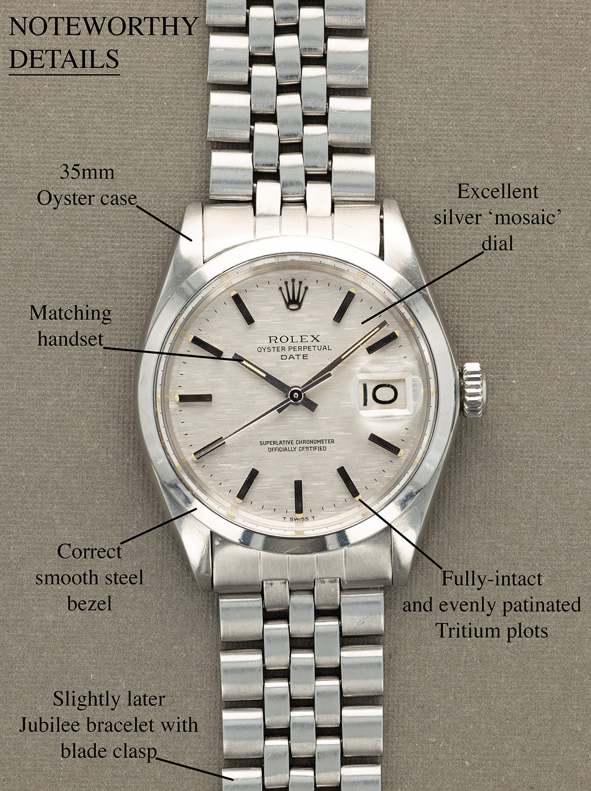 Rolex Oyster Perpetual Date Ref. 1500 - Silver 'Mosaic' Dial