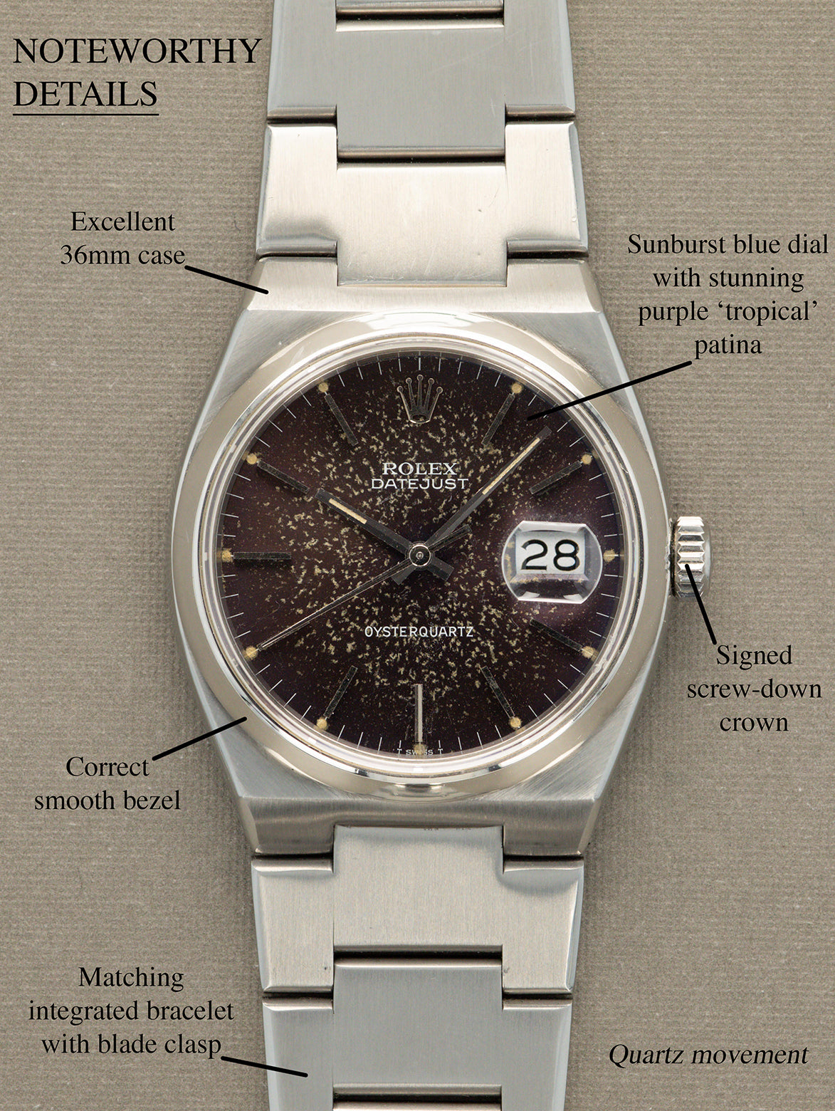 Rolex Oysterquartz Datejust Ref. 17000 - Purple 'Cosmic' Tropical Dial