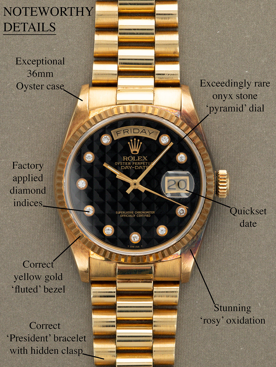 Rolex Day-Date Ref. 18038 - 'Onyx Pyramid' Dial Unpolished