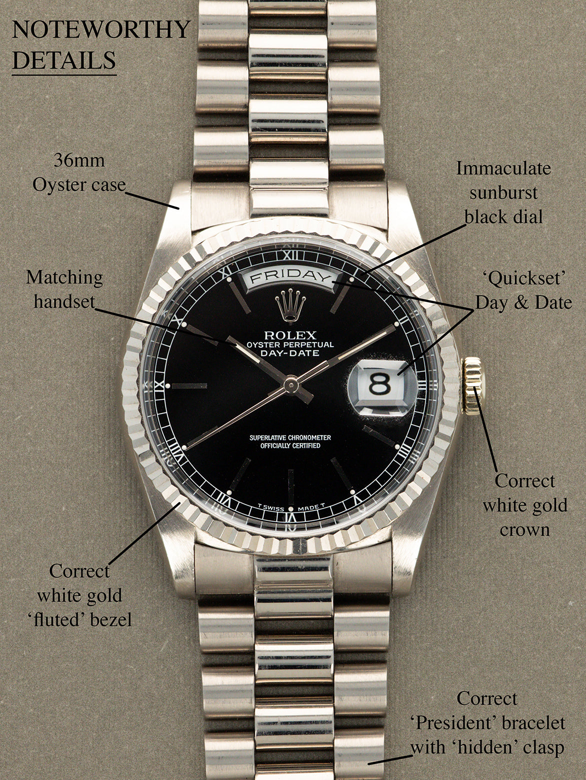 Rolex Day-Date Ref. 18239 - 'Double Quickset' Black Dial Unpolished