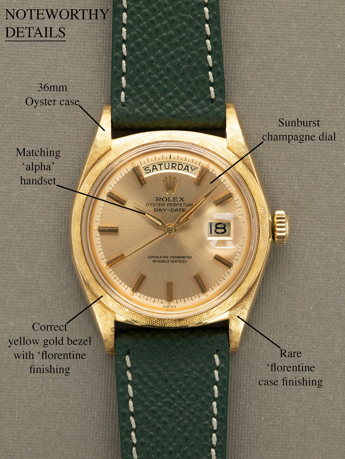 Rolex Day-Date Ref. 1806 'Florentine' - Sunburst Champagne Dial