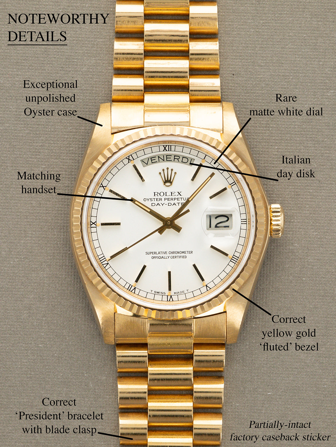 Rolex Day-Date Ref. 18038 - Matte White Dial Unpolished