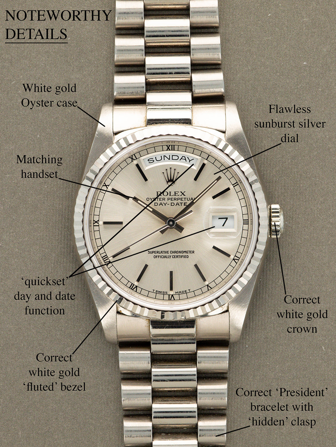 Rolex Day-Date Ref. 18239 - 'Double Quickset' Sunburst Silver Dial