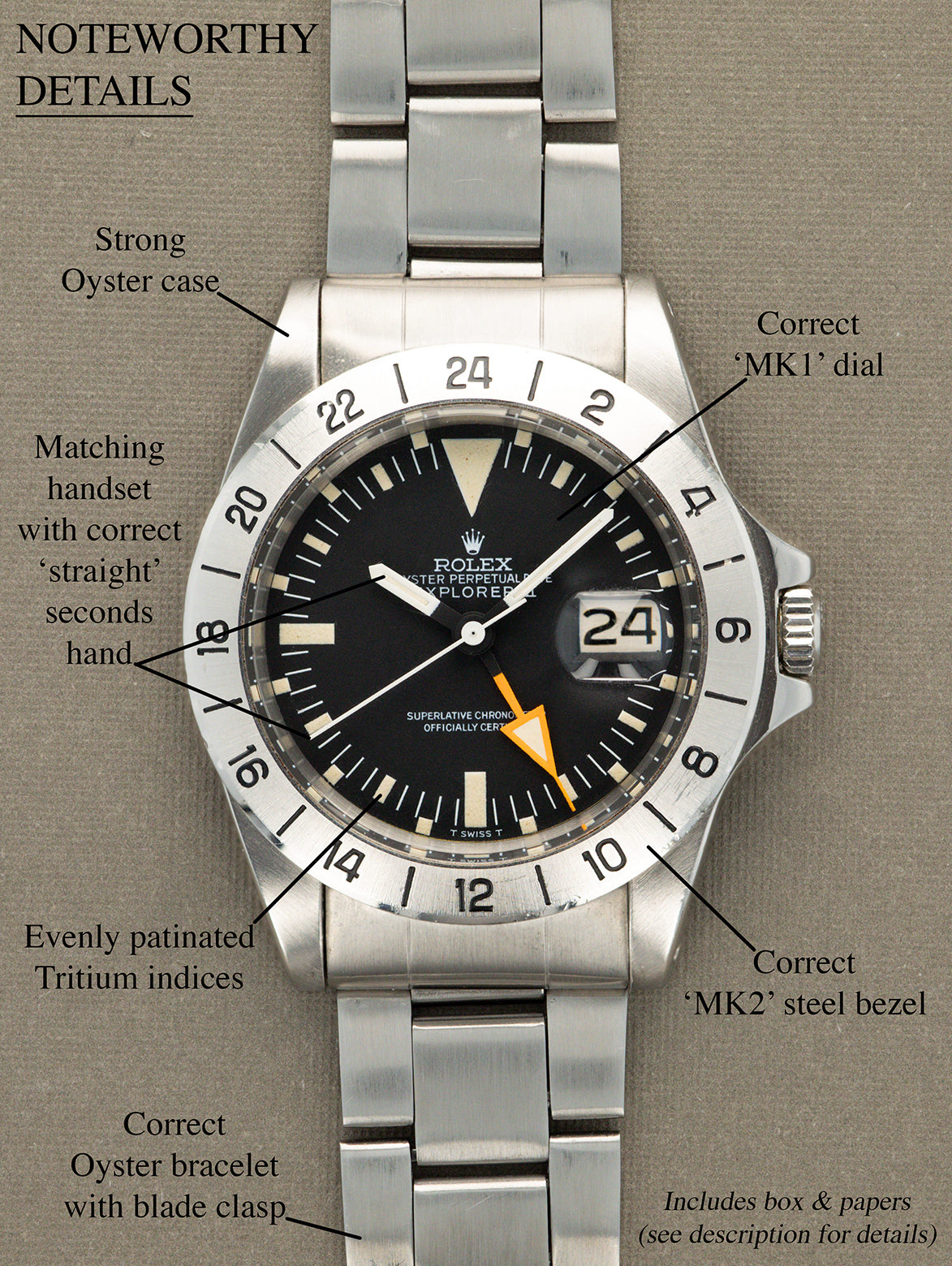 Rolex Explorer II Ref. 1655 - 'Straight Hand' W/ Box & Papers