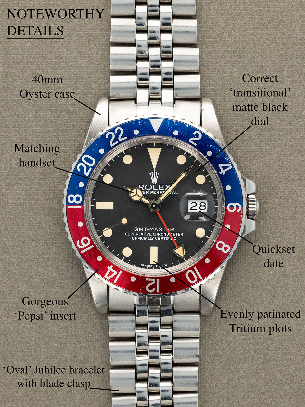 Rolex GMT-Master Ref. 16750 'Pepsi' - Transitional Matte Dial Unpolish