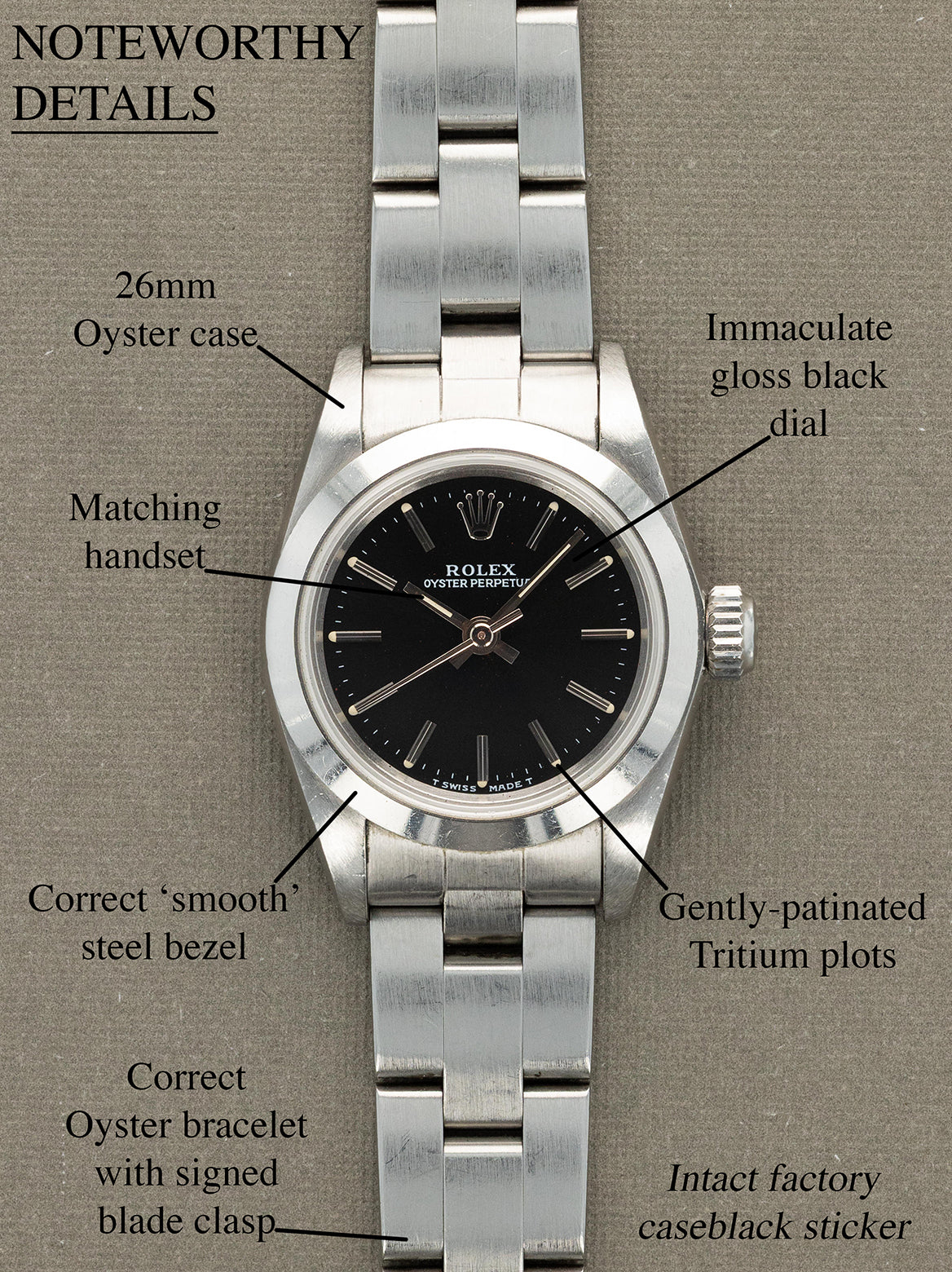 Rolex Oyster Perpetual Ref. 67180 - Gloss Black Tritium Dial Unpolished