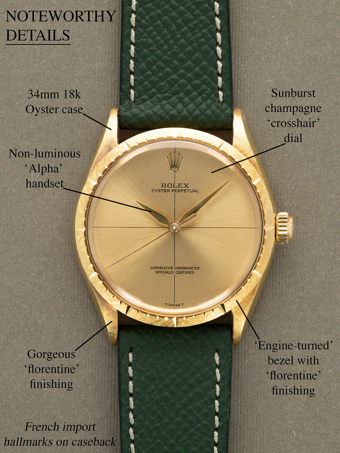 Rolex Oyster Perpetual Ref. 1009 'Zephyr' - Champagne 'Crosshair' Dial French Import Unpolished