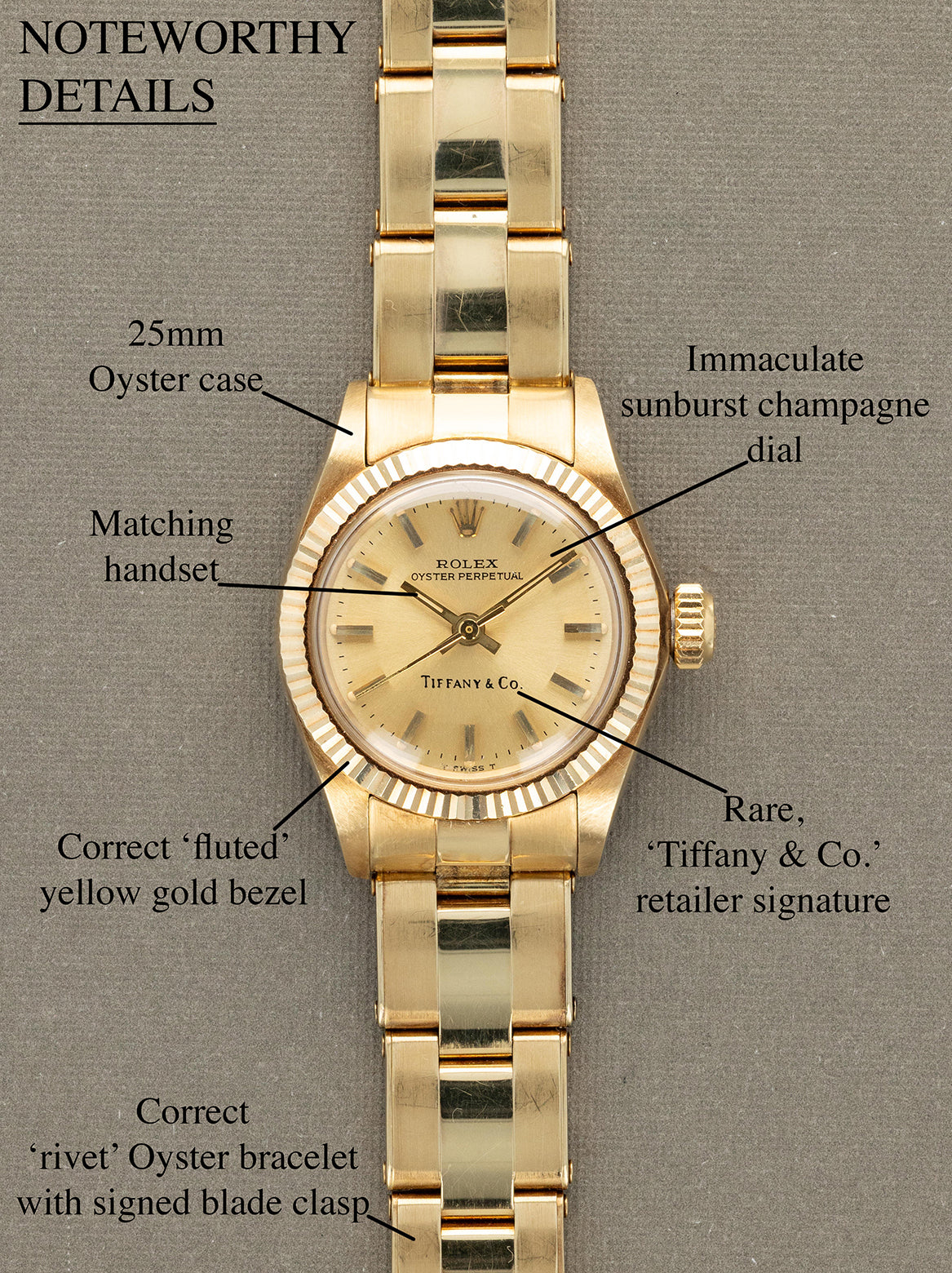 Rolex Oyster Perpetual Ref. 6719 'Tiffany & Co.' - Sunburst Champagne Dial Unpolished