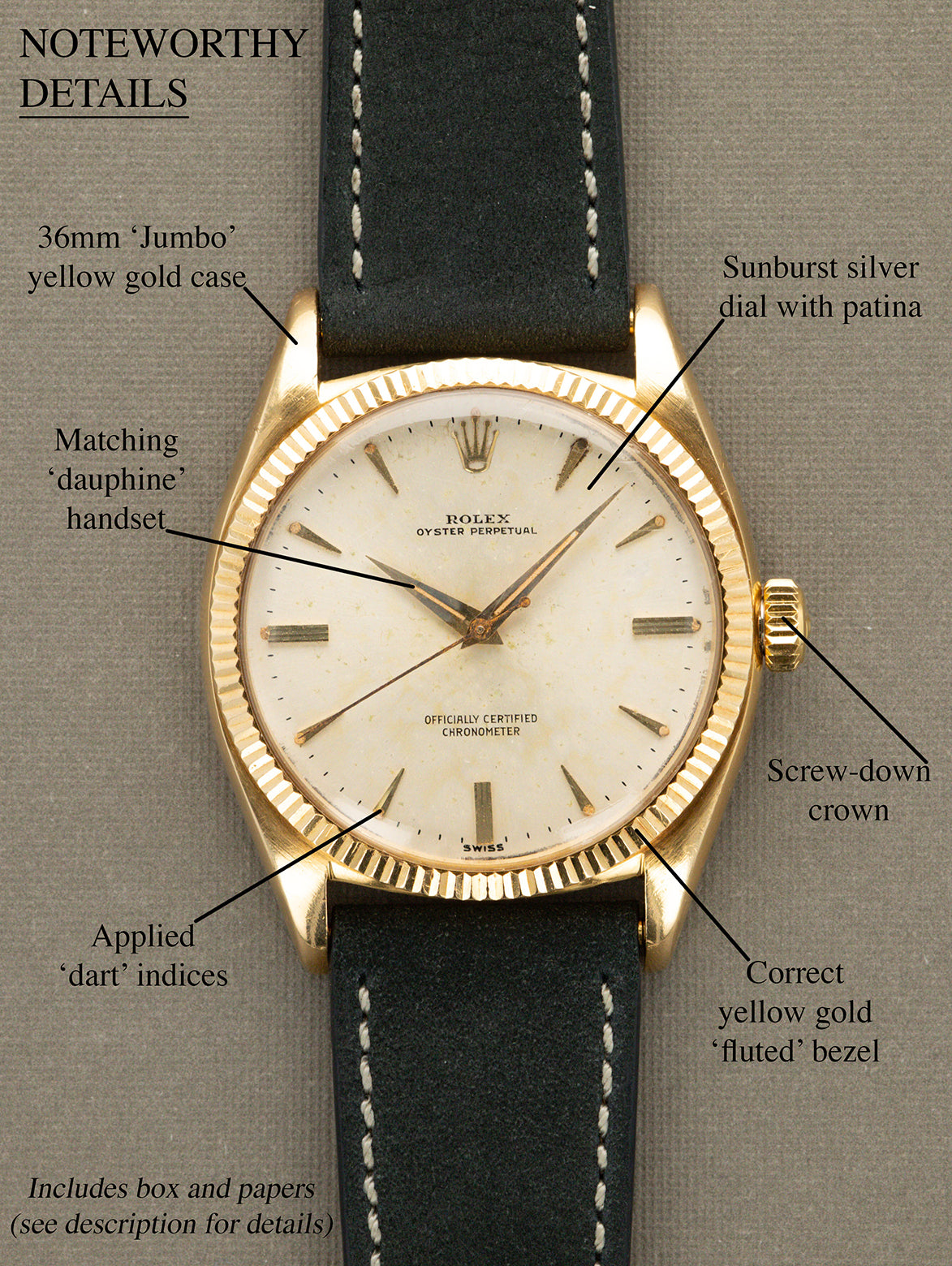 Rolex Oyster Perpetual Ref. 6599 'Jumbo' - Sunburst Silver Dial w/ Box & Papers