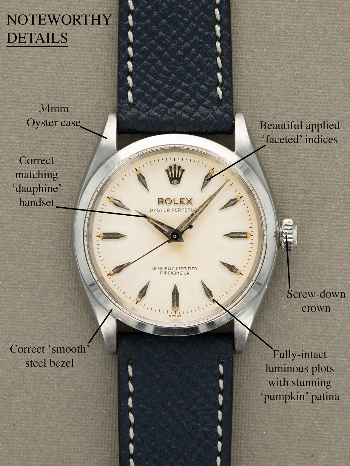Rolex Oyster Perpetual Ref. 6564 - 'Satin' White Patina Dial