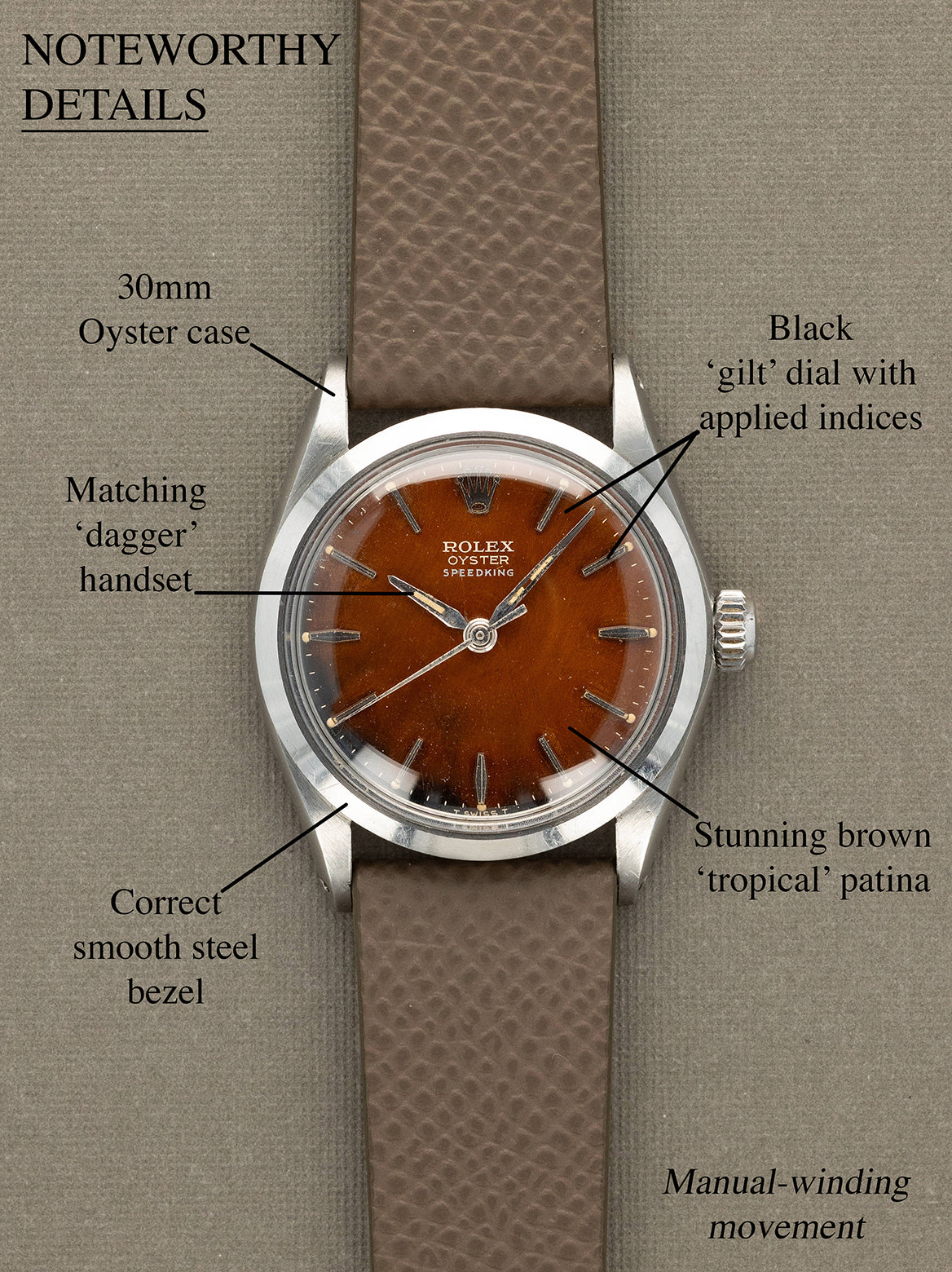 Rolex Oyster Speedking Ref. 6430 - 'Tropical' Gilt Dial Unpolished