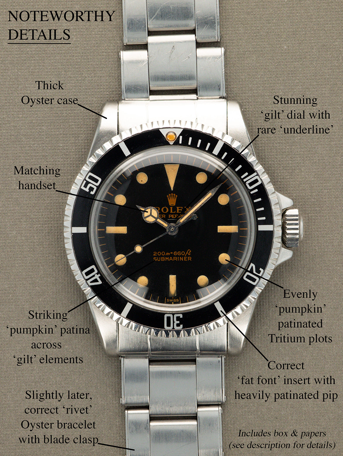 Rolex Submariner Ref. 5513 'PCG' - 'Gilt Underline Pumpkin' Dial W/ Box & Papers
