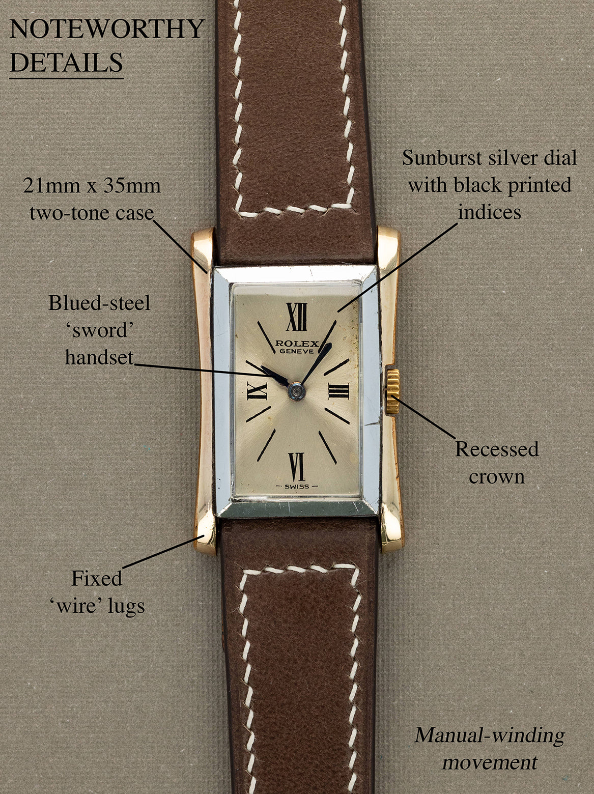 Rolex Two-Tone Rectangular Dress Watch Ref. 1378 - Sunburst Silver Dial