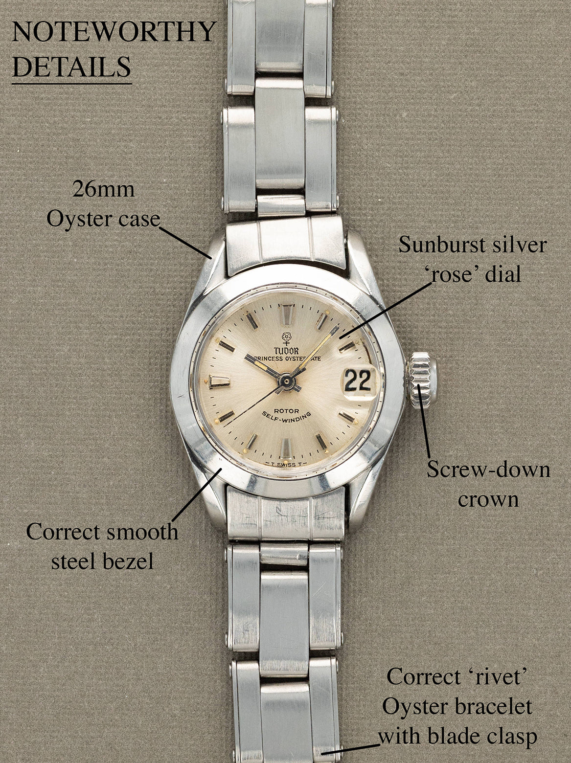 Tudor Princess Oysterdate Ref. 7581 - Sunburst Silver 'Rose' Dial