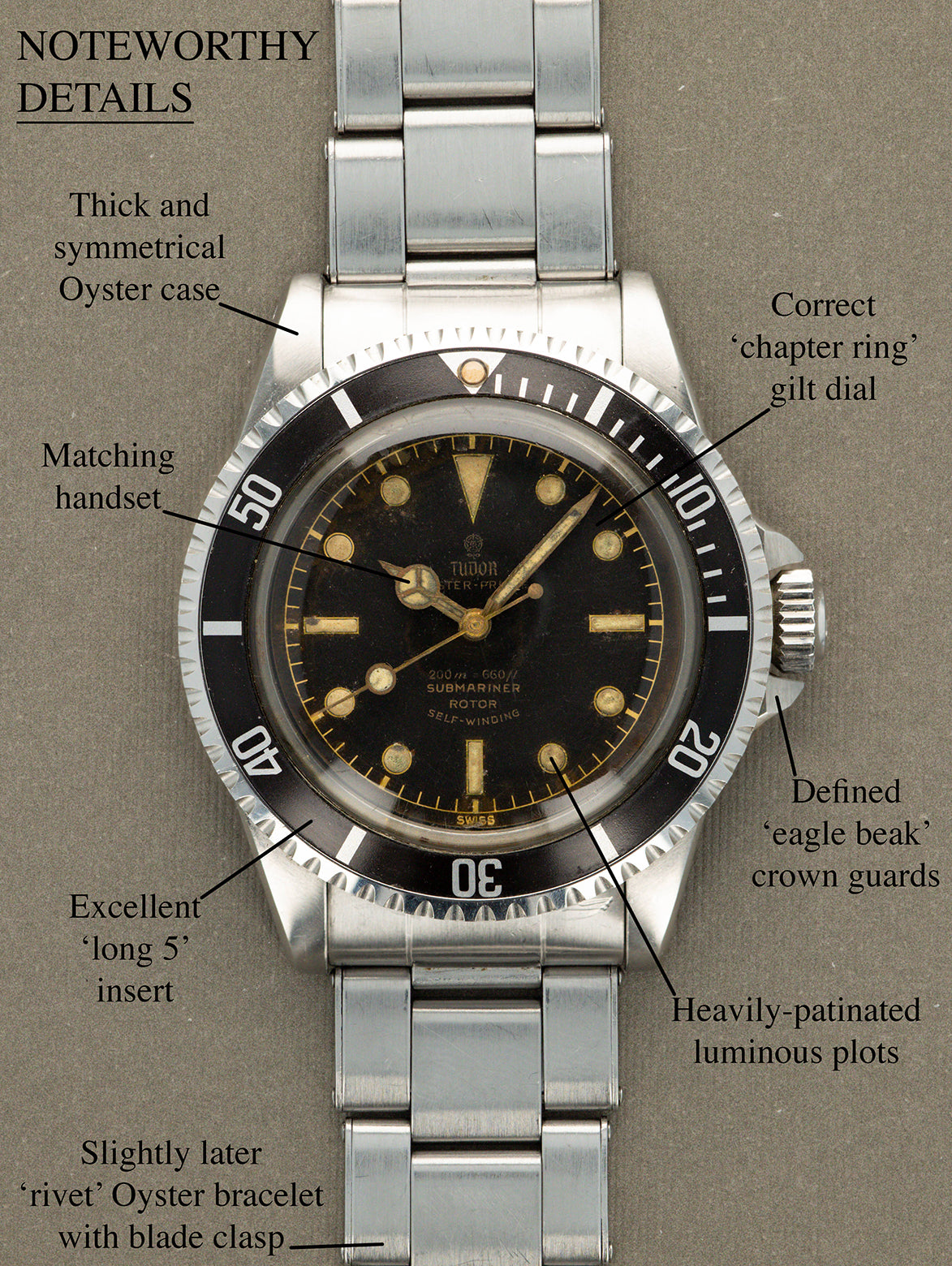 Tudor Submariner Ref. 7928 'Eagle Beak' - Gilt Dial Unpolished