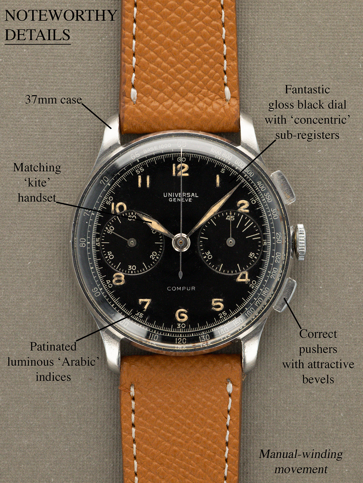 Universal Genève Compur Ref. 22445 - Luminous Black Dial Unpolished