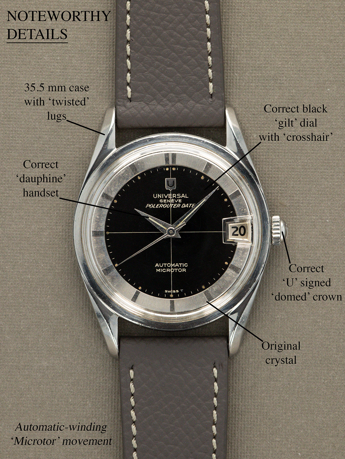 Universal Genève Polerouter Date Ref. 204503/2 - Gilt 'Crosshair' Dial w/ 'Microtor'