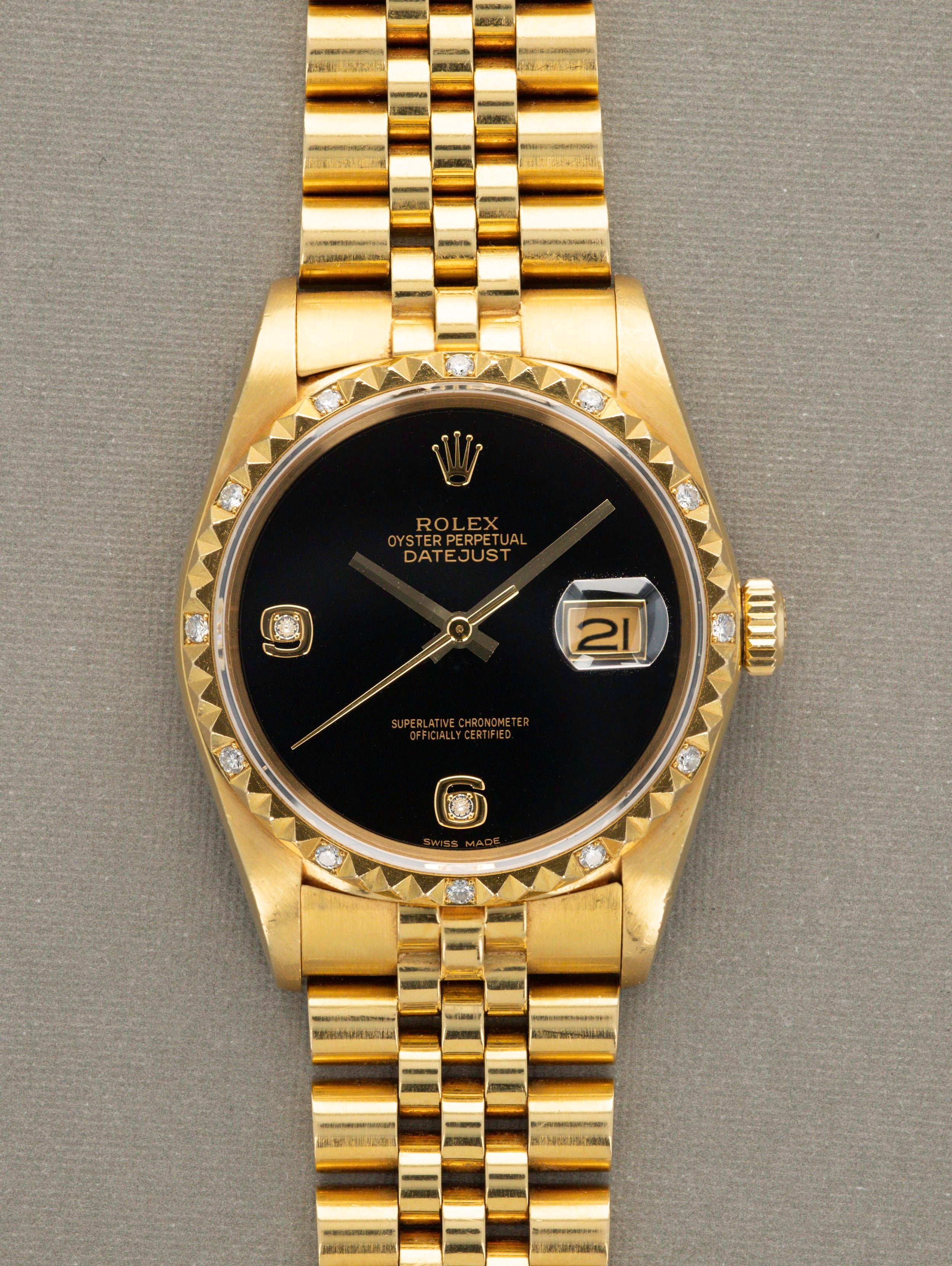 Rolex Datejust Ref. 16058 - Pyramid Bezel, and Onyx Dial with Diamond Indices
