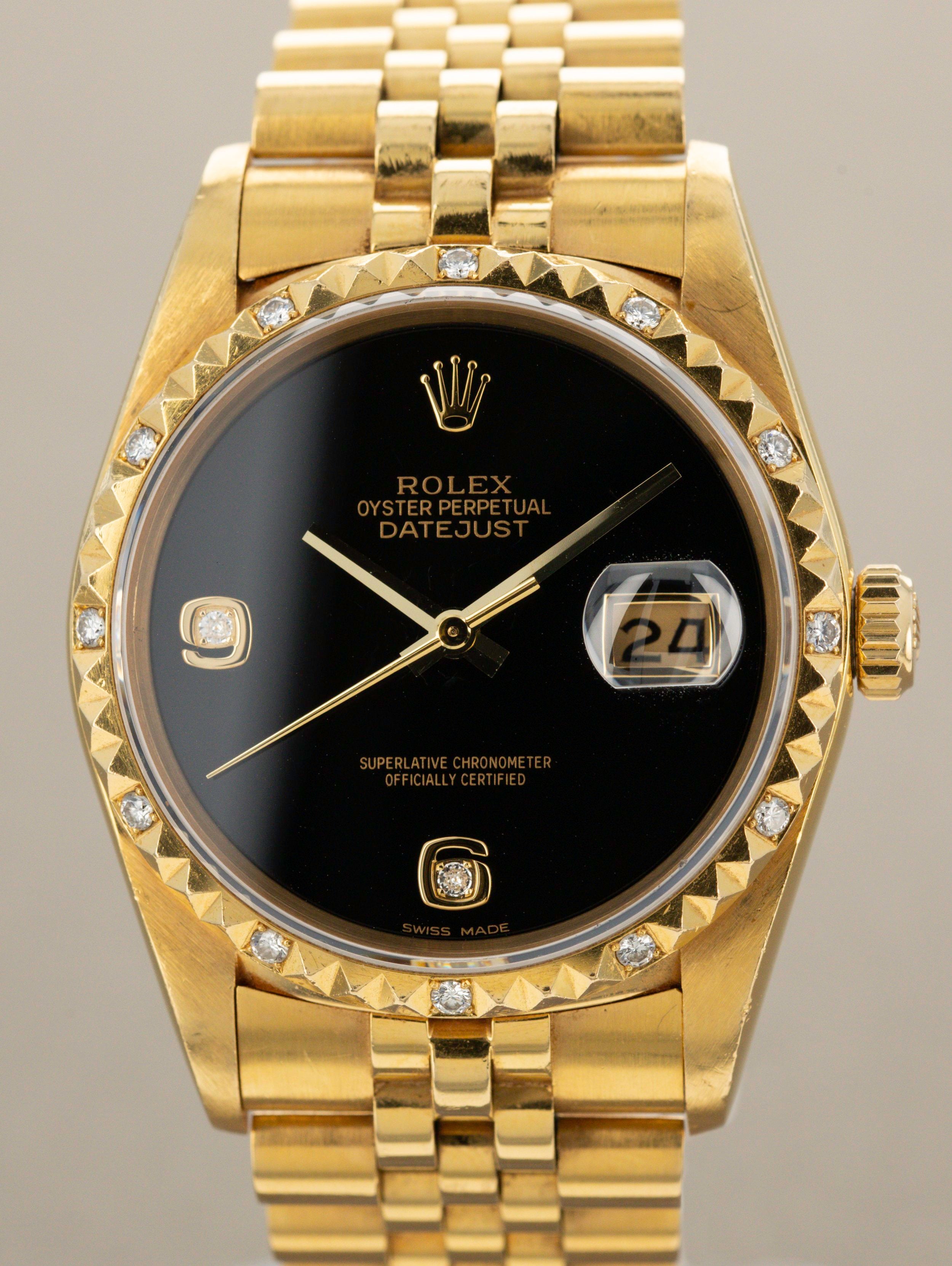 Rolex Datejust Ref. 16058 - Pyramid Bezel, and Onyx Dial with Diamond Indices