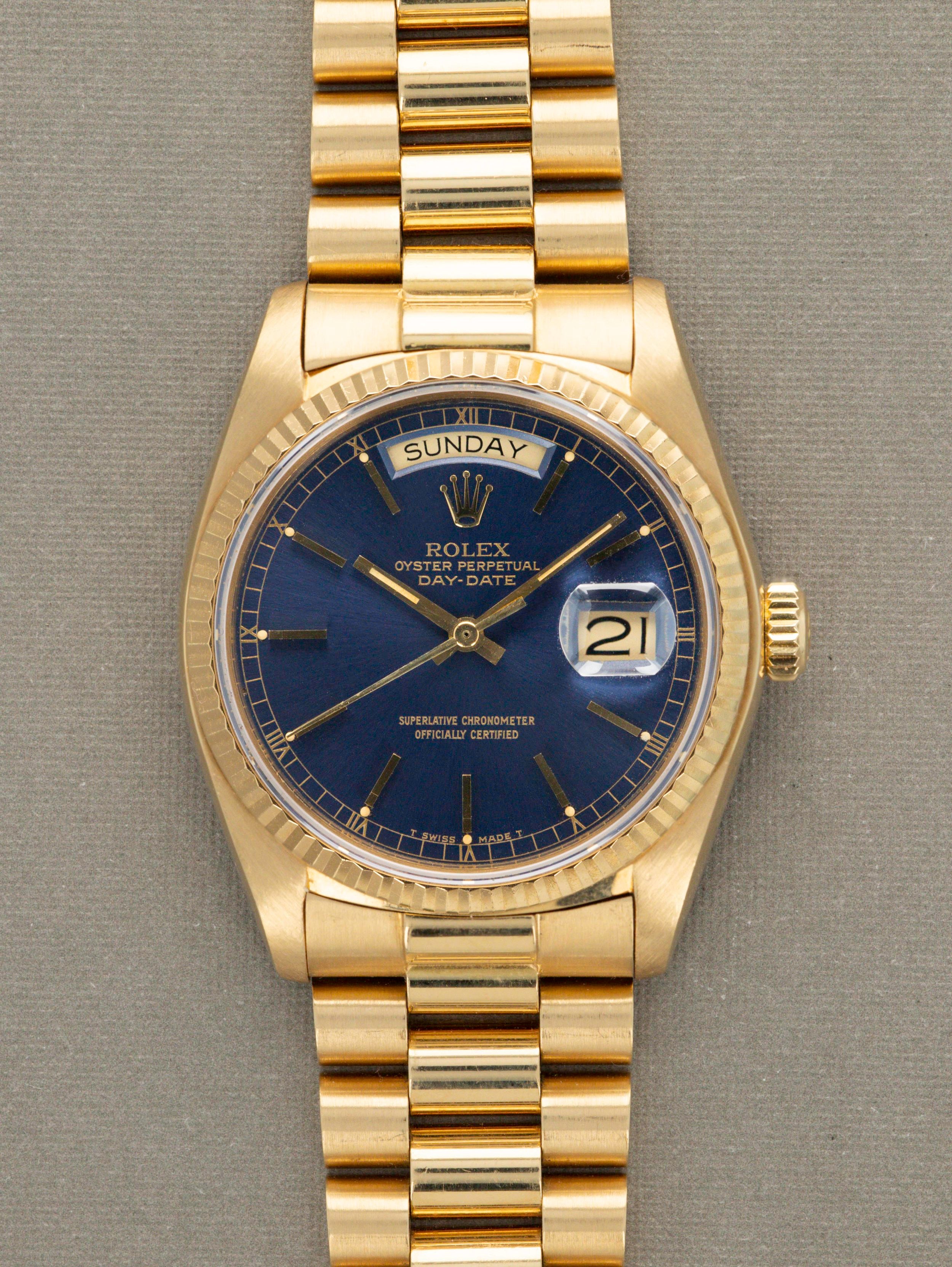 Rolex Day-Date Ref. 18038 - Blue Sunburst Dial, Original Owner Watch