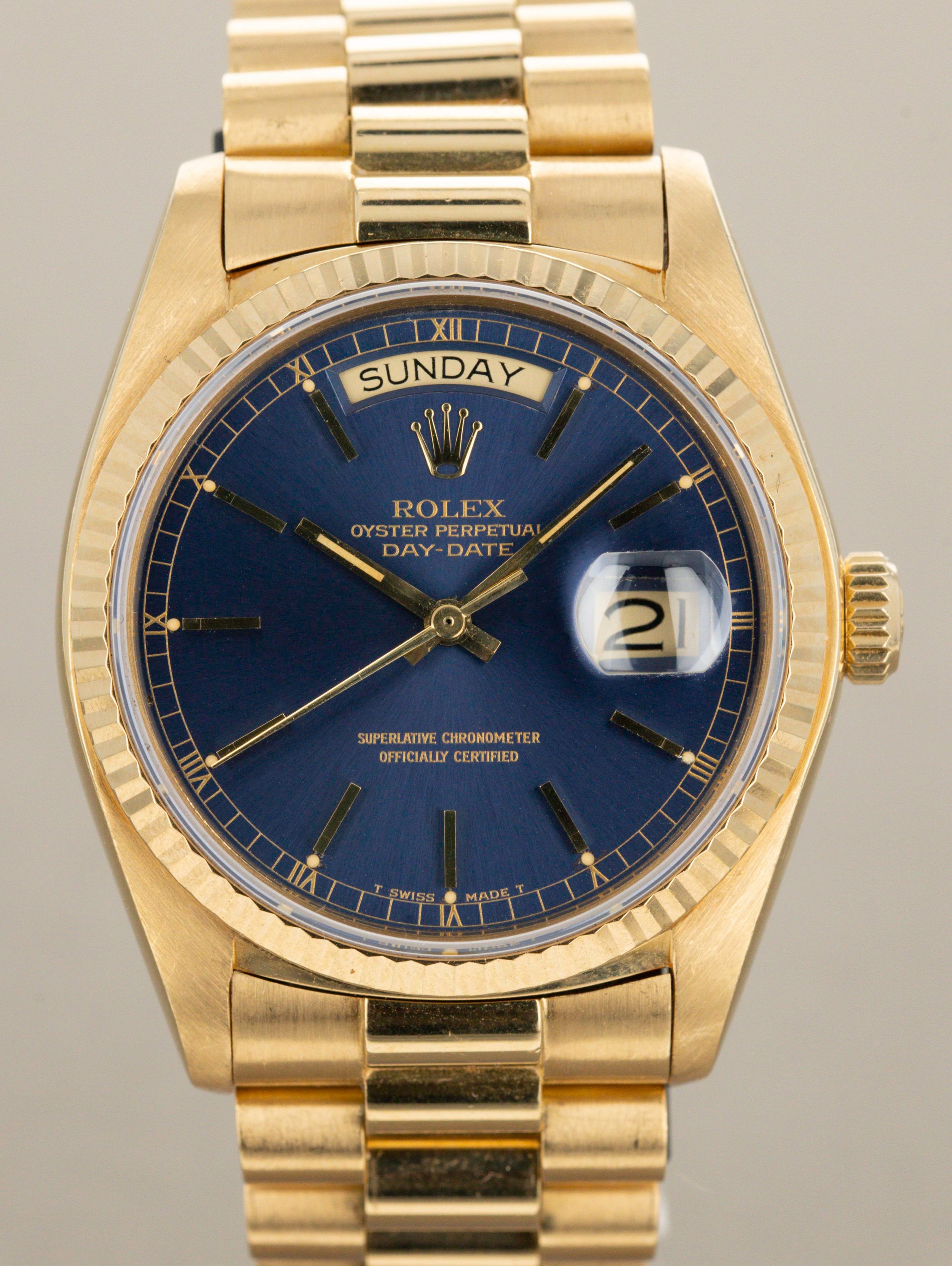 Rolex Day-Date Ref. 18038 - Blue Sunburst Dial, Original Owner Watch